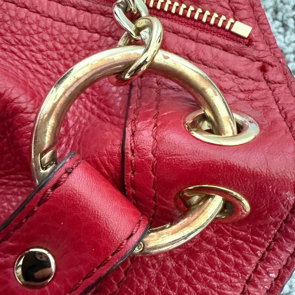 Michael Kors Red Leather Tote Bag Gold Hardware Zip Accents Shoulder Bag - Picture 6 of 12